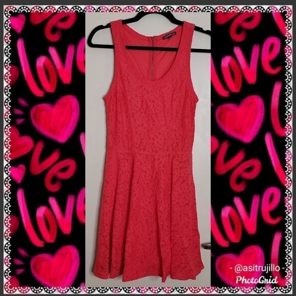 Express Dresses & Skirts - Coral EXPRESS Lace Overlay Dress Sz Small